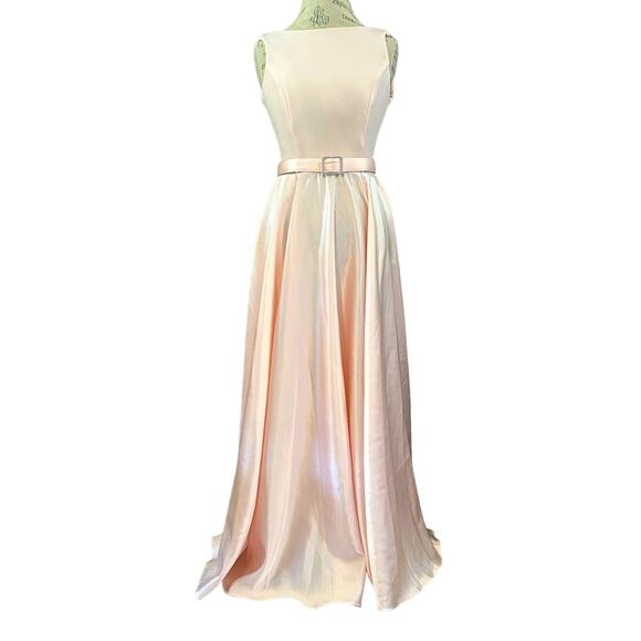 Vintage 50s Scott McClintock belted blush pink maxi dress gown elegant size 6 - Picture 1 of 13